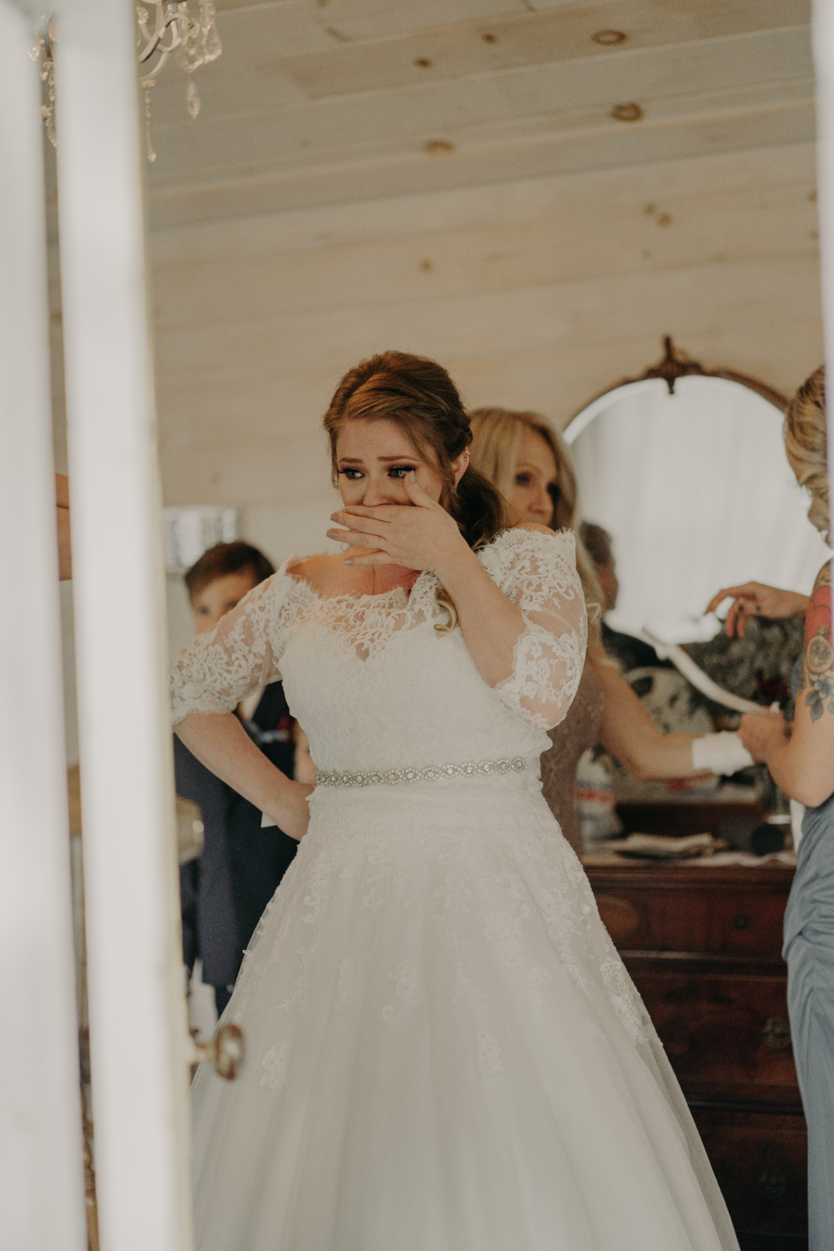 Emotional bride during getting-ready moments